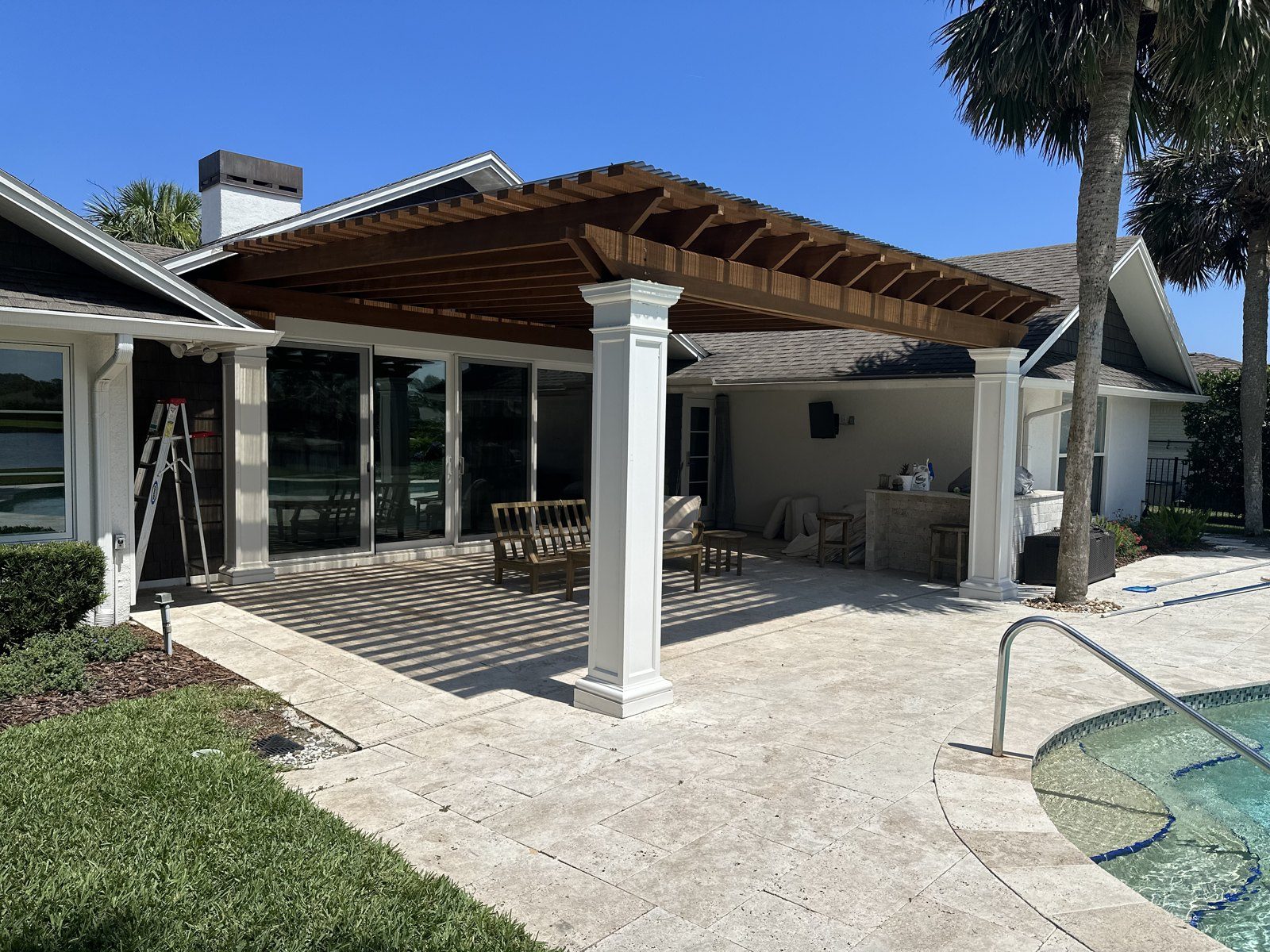 Attached Pergola · Kitchen Bar by Pool