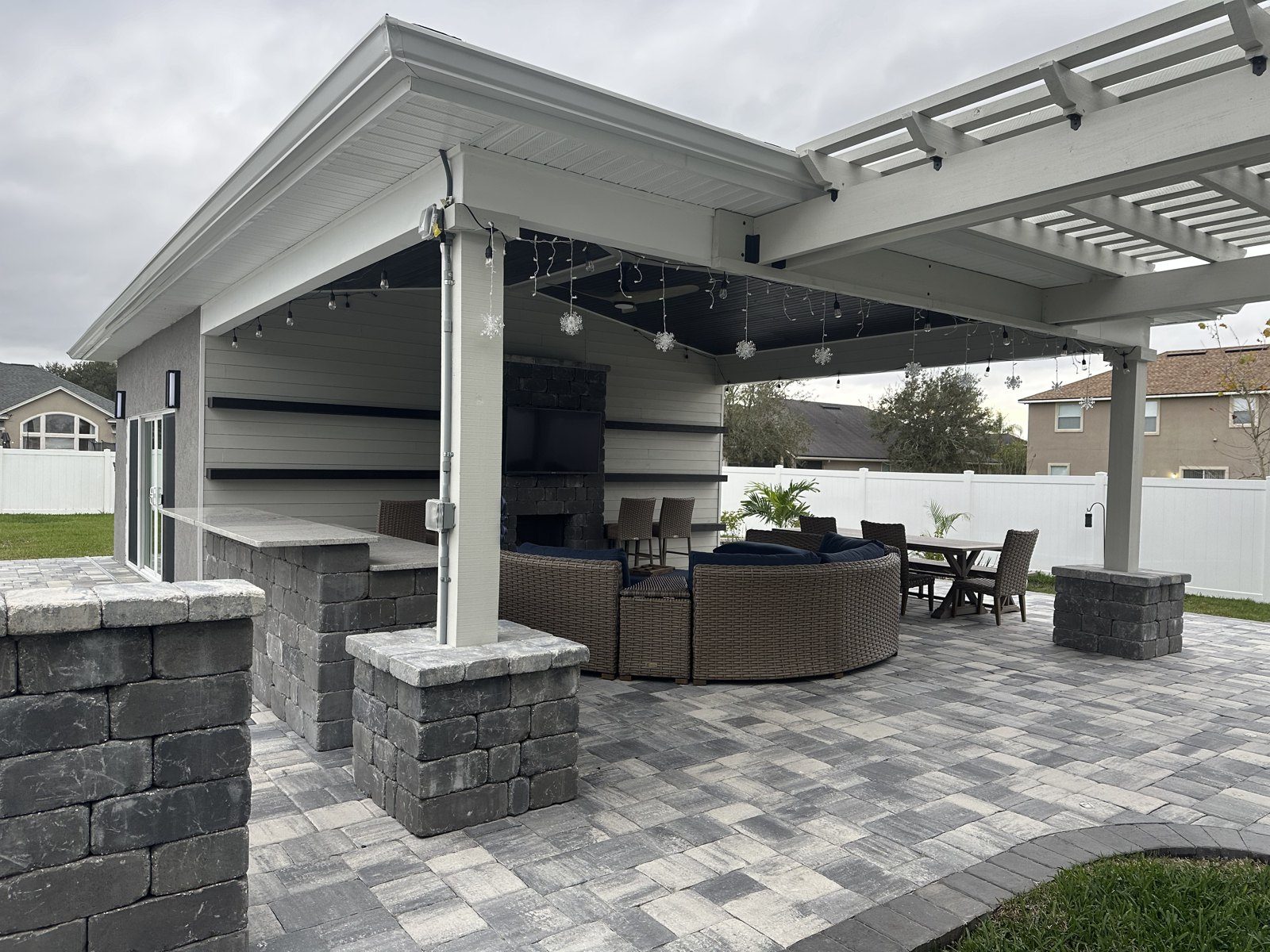 Pavilion · Outdoor Kitchen, Fireplace & TV