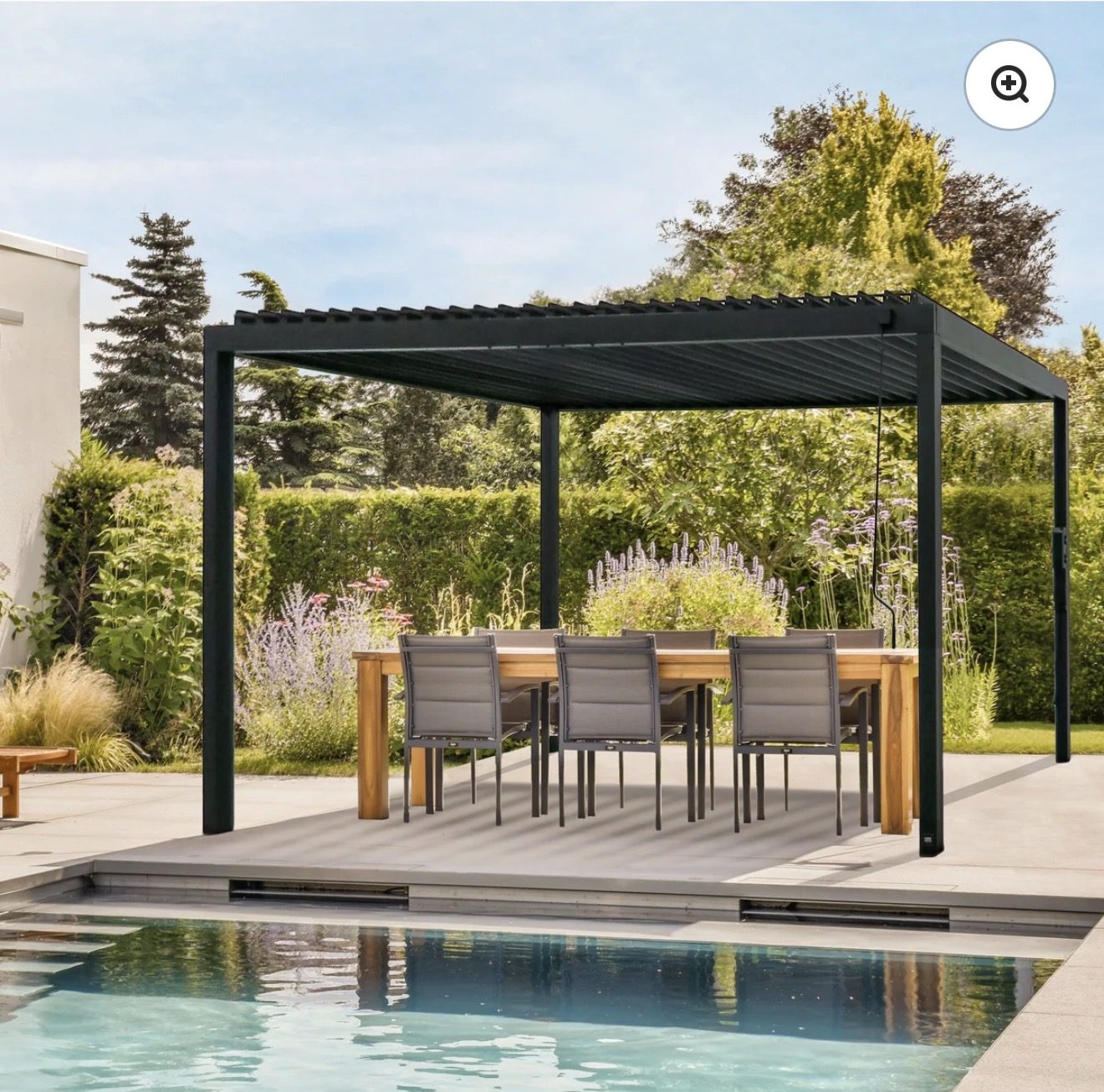 Black Louvered Aluminum Pergola · Poolside